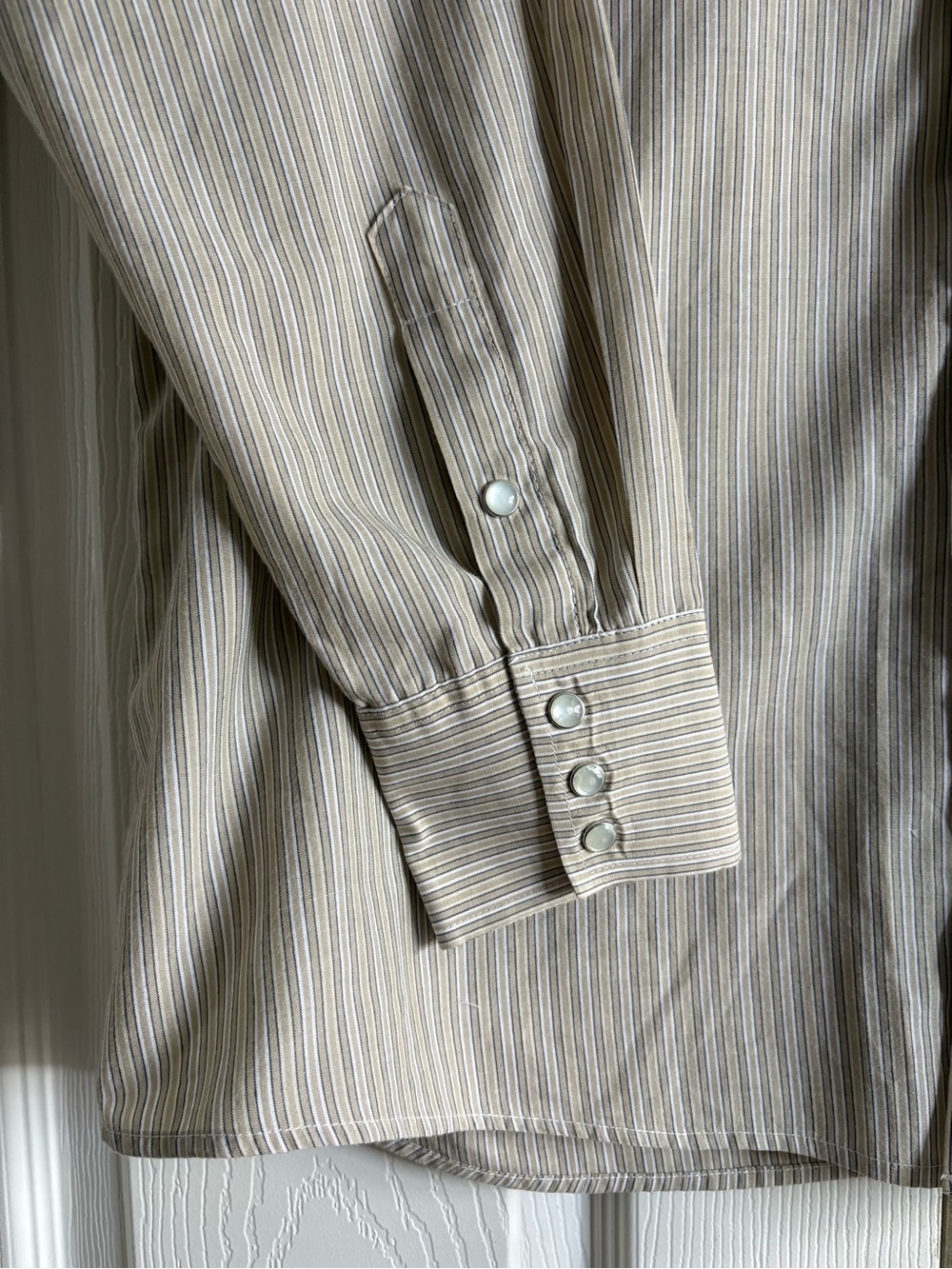 Panhandle Slim Beige Striped Western Button-Up Shirt - Picture 3 of 16